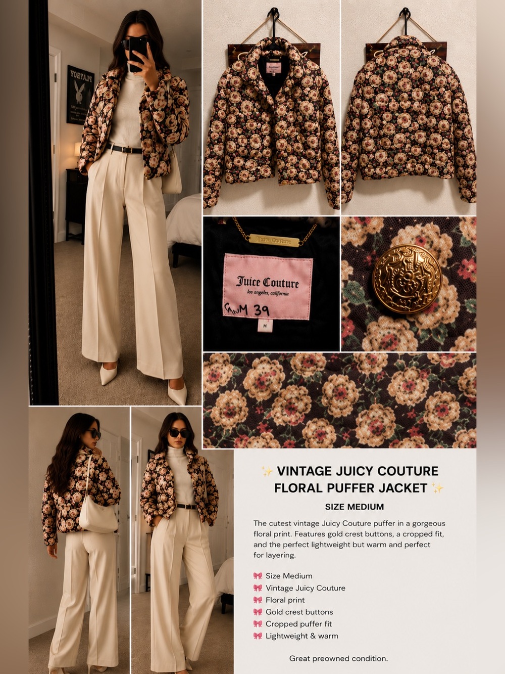 Vintage Juicy Couture Floral Puffer Jacket